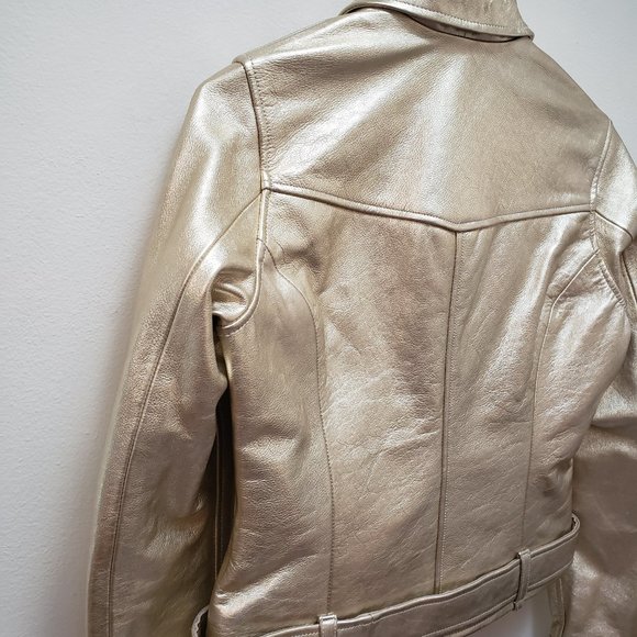 Schott NYC *NEW* Metallic Lightweight Cowhide Gold Leather Jacket - Picture 7 of 14